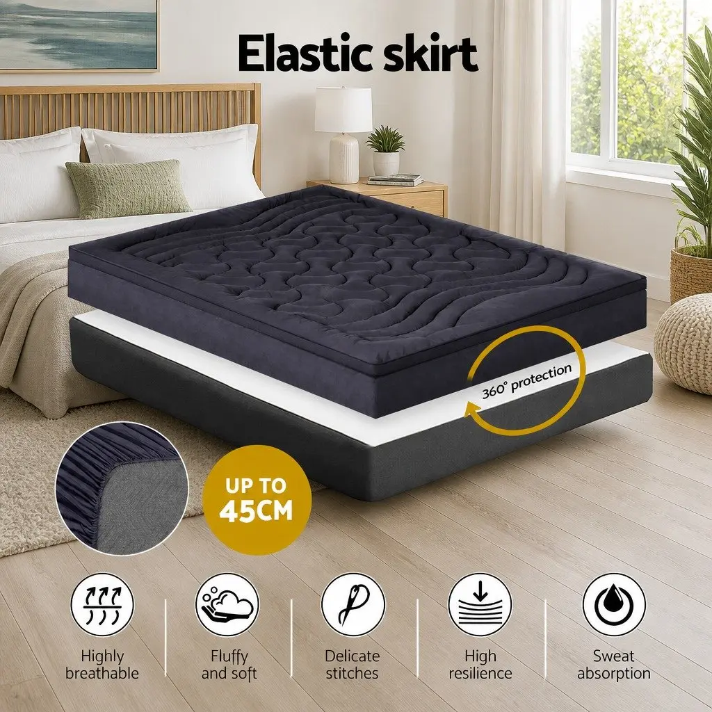 Mattress Topper Microfibre 1000GSM Single 190cm x 90cm Charcoal