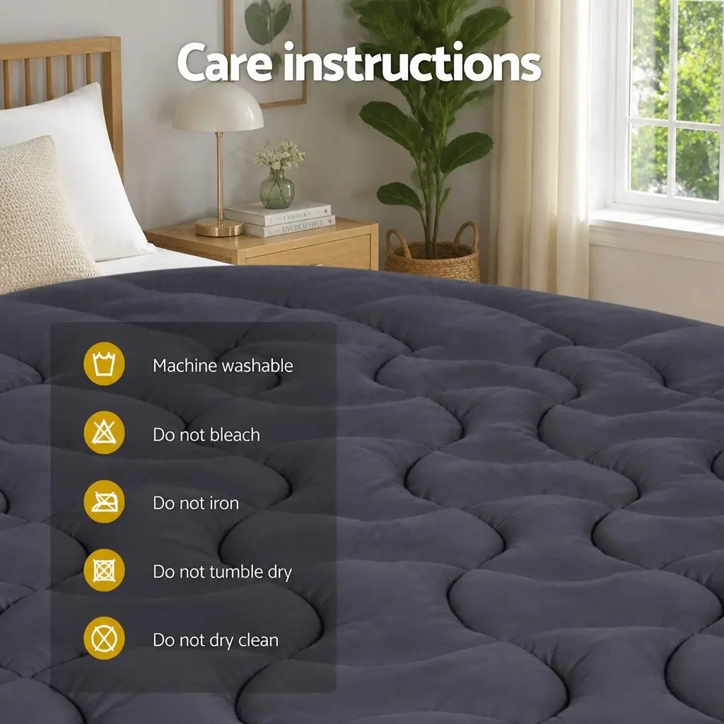Mattress Topper Microfibre 1000GSM Single 190cm x 90cm Charcoal