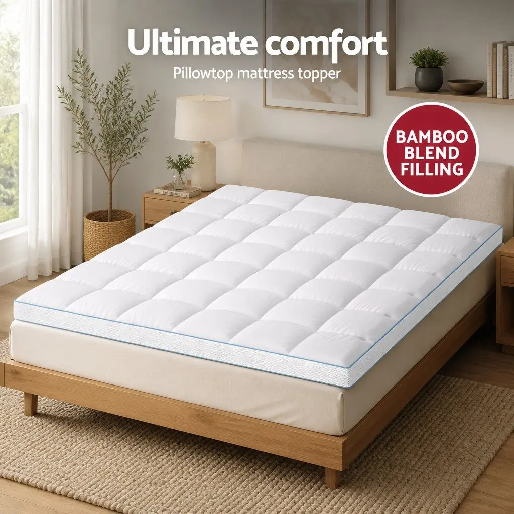 Cooling Bamboo Pillowtop Mattress Topper King 10cm
