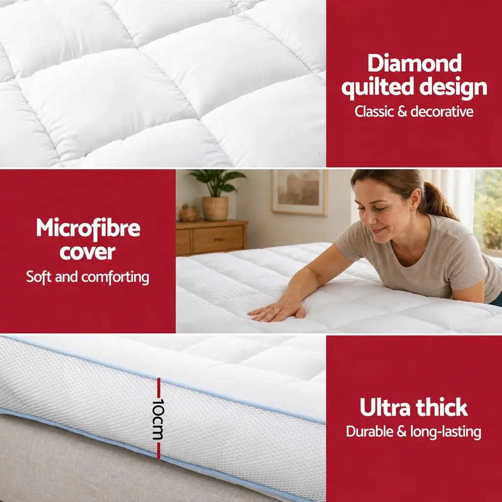 Cooling Bamboo Pillowtop Mattress Topper King 10cm