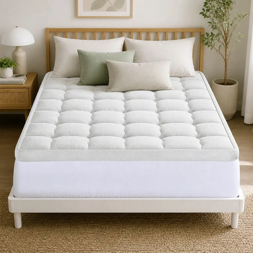 Mattress Topper Bamboo 11cm Thick Double Bed 1500GSM Hollow Fibre White