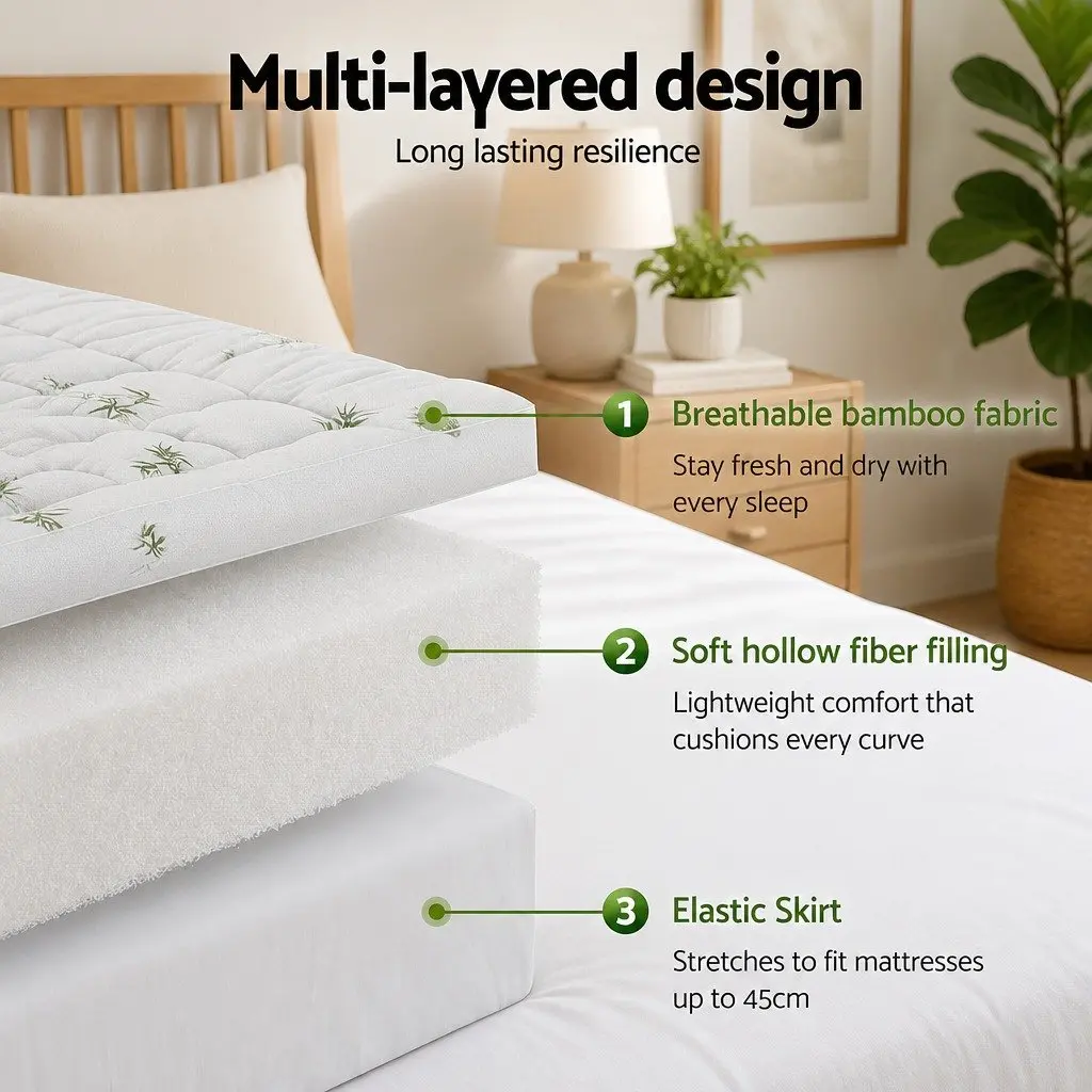 Mattress Topper Bamboo Blend 11cm Thick King Size White
