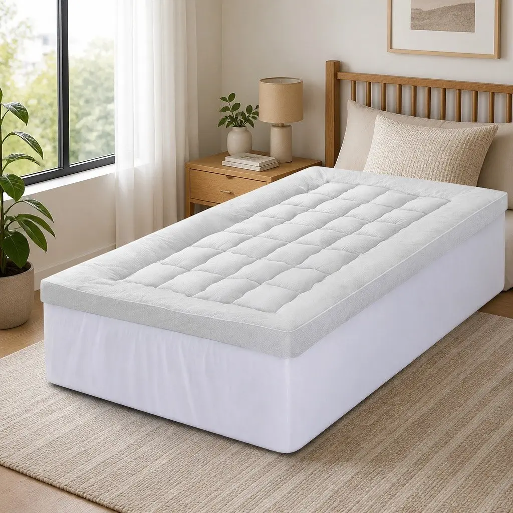 Mattress Topper 11cm Thick Bamboo Blend King Single Bed Cover White