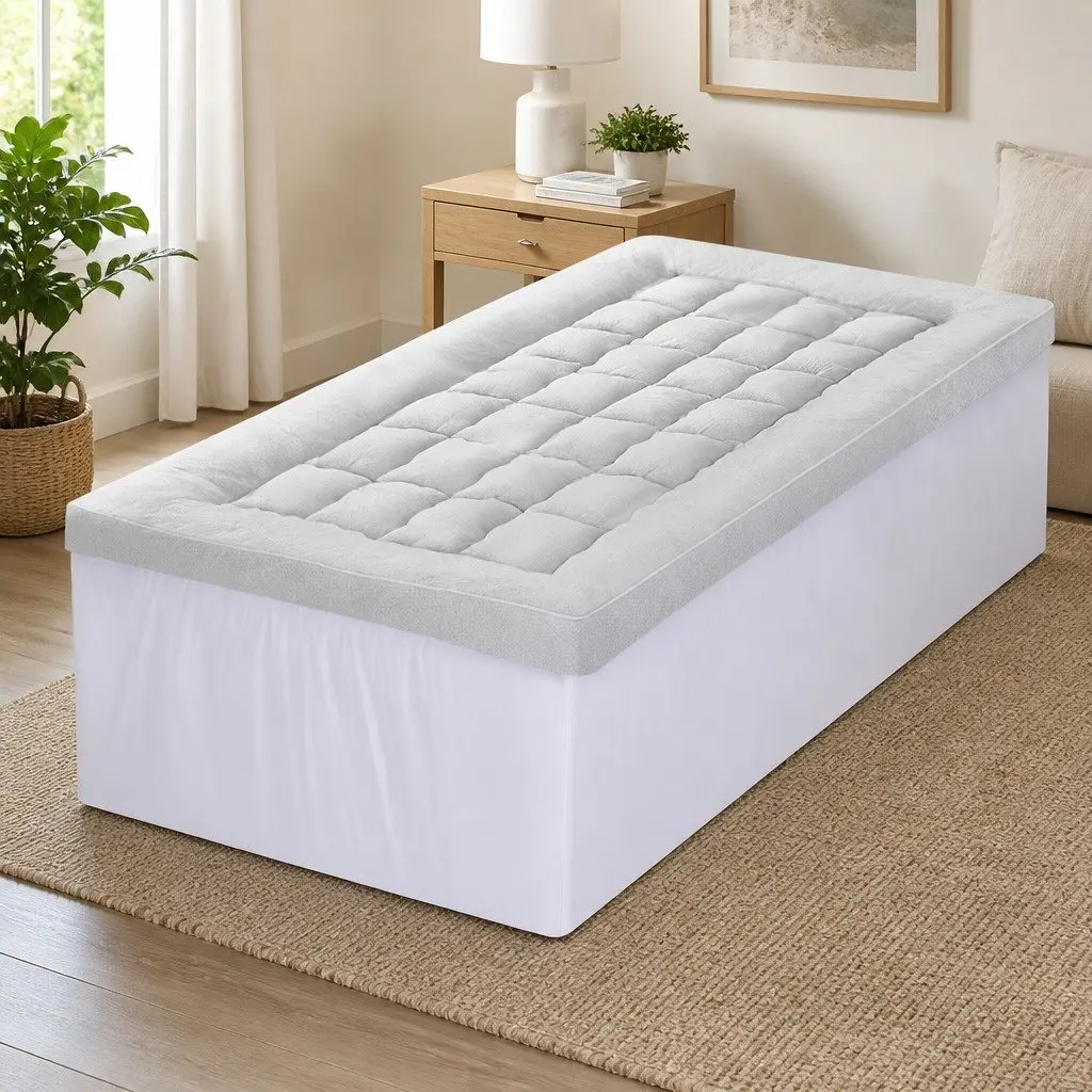 Mattress Topper 11cm Thick Bamboo Blend King Single Bed Cover White