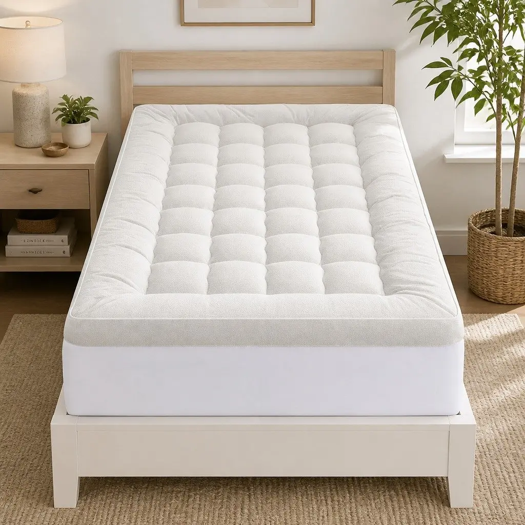 Mattress Topper 11cm Thick Bamboo Blend King Single Bed Cover White