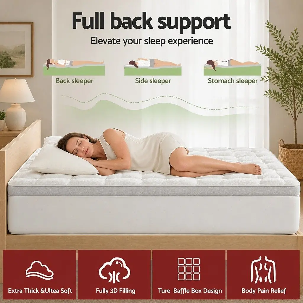 Mattress Topper 11cm Thick Bamboo Blend King Single Bed Cover White