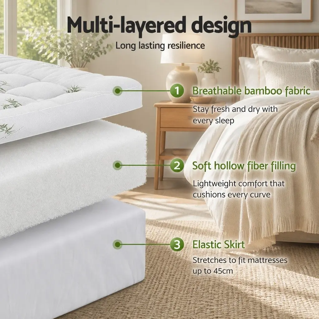 Mattress Topper 11cm Thick Bamboo Blend King Single Bed Cover White