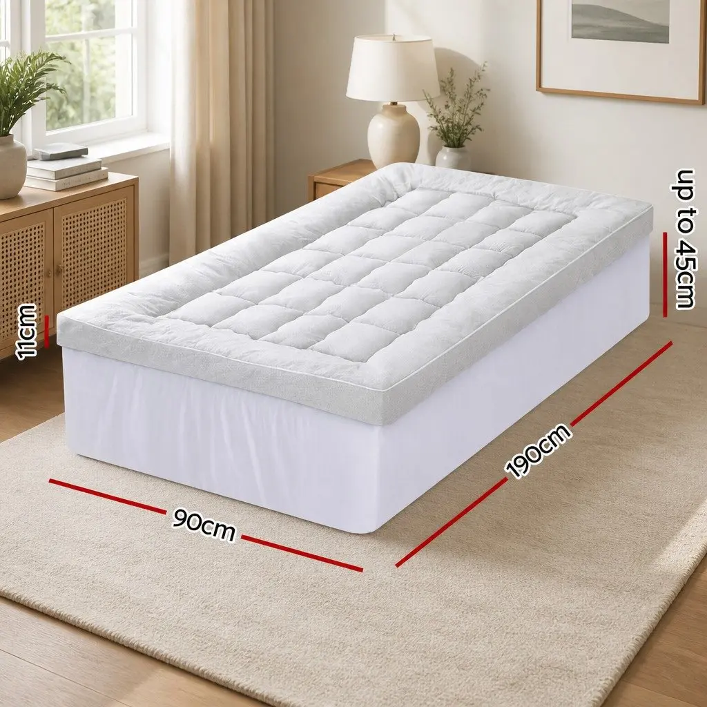 Mattress Topper Bamboo Cover Single Bed 11cm Thick White