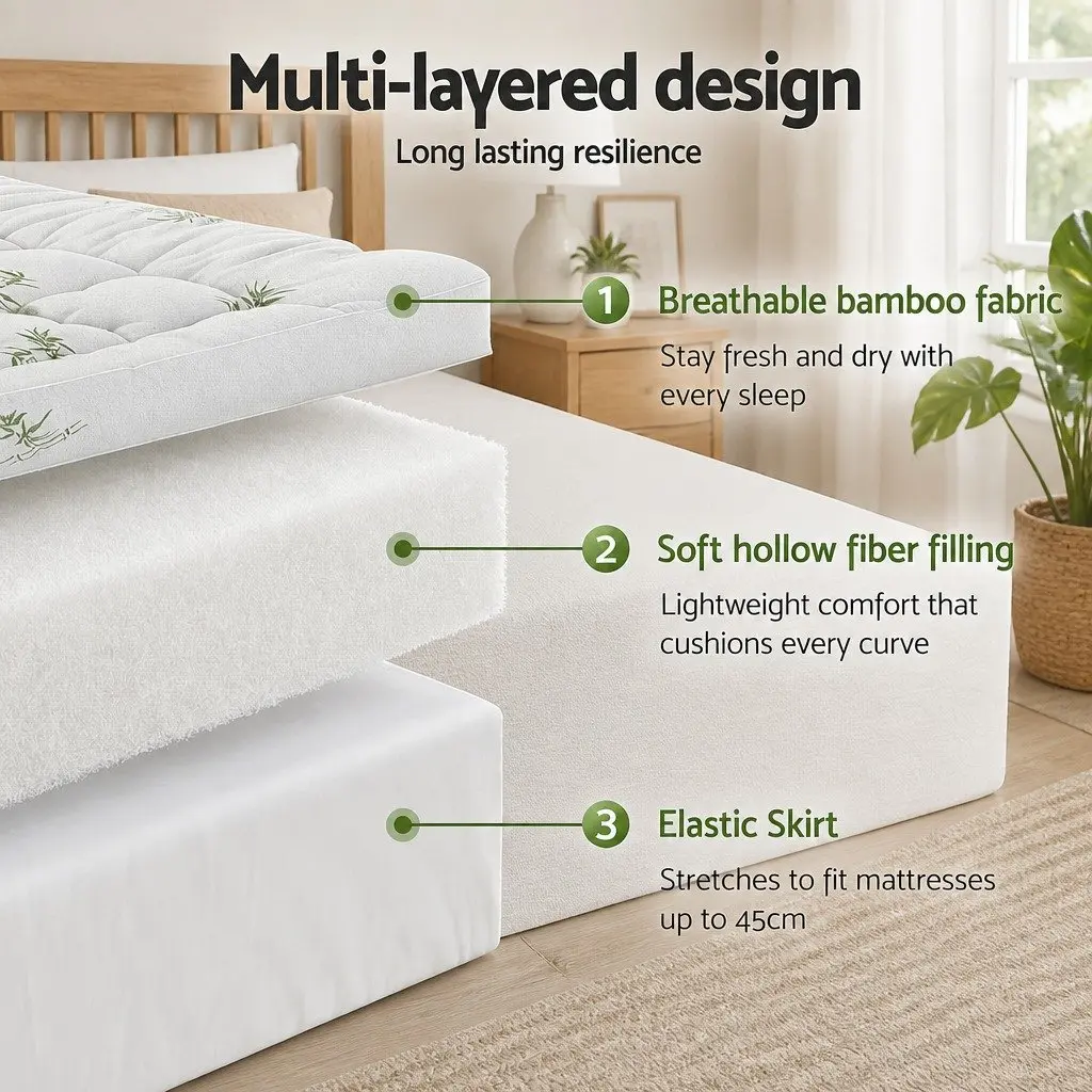 Mattress Topper Bamboo Cover Single Bed 11cm Thick White