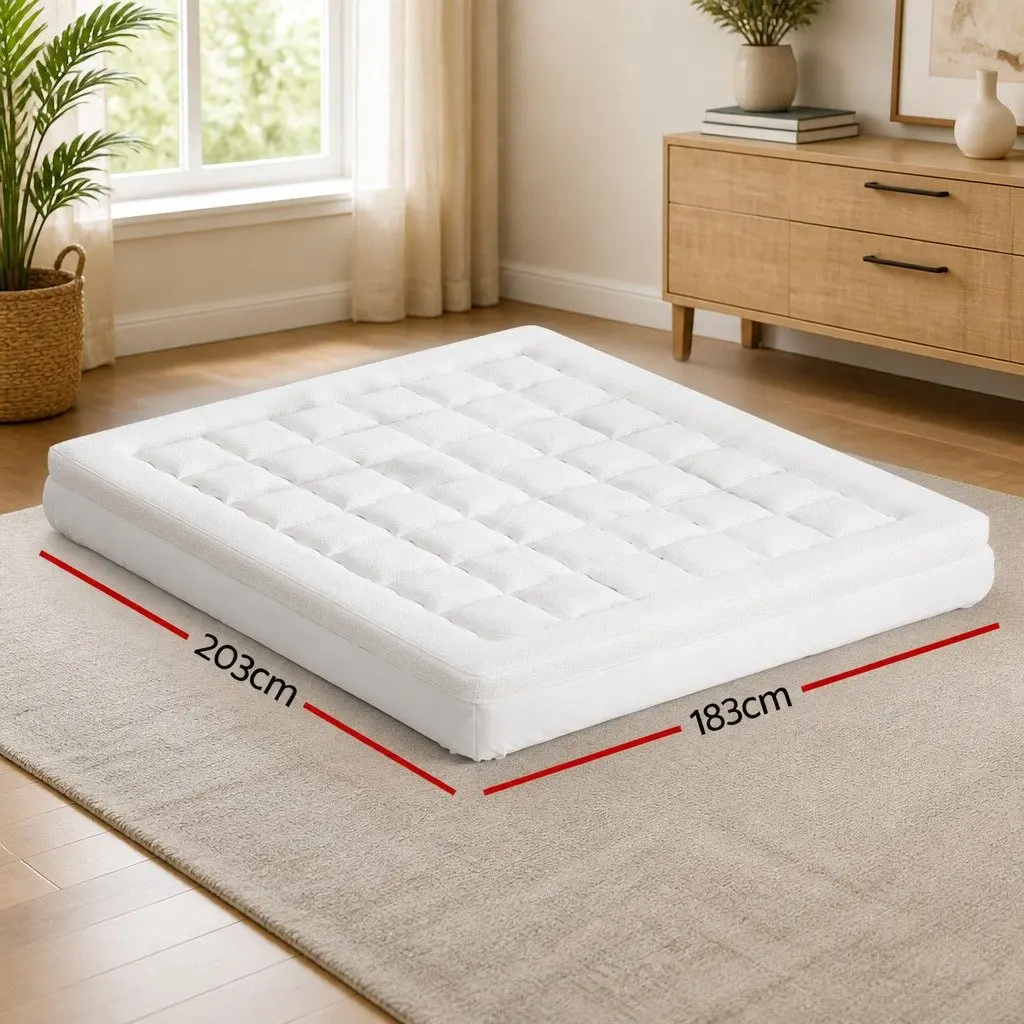 King Mattress Topper Microfibre 7.5cm Thick Bamboo Cover White