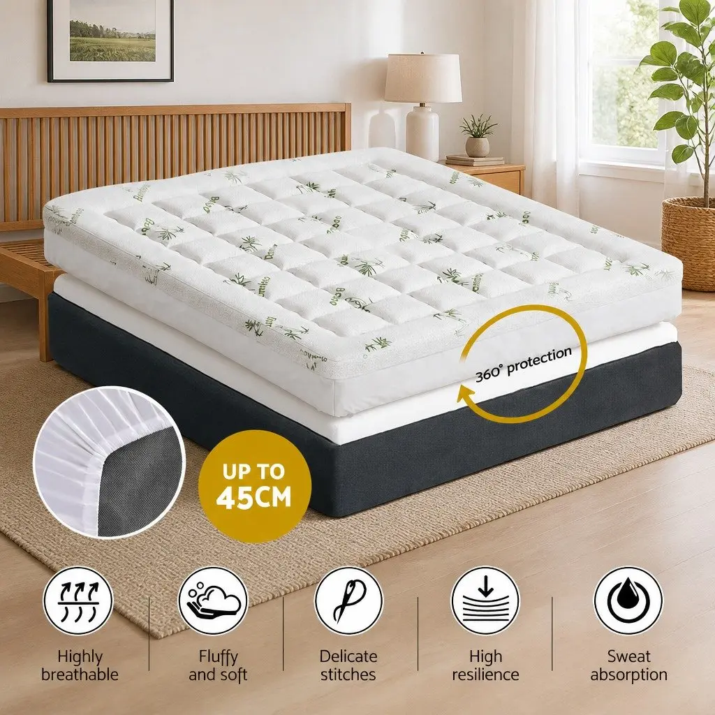 King Mattress Topper Microfibre 7.5cm Thick Bamboo Cover White