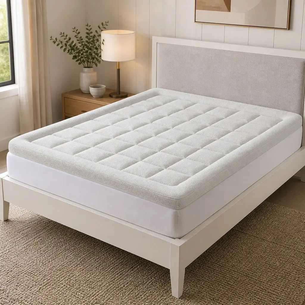 King Mattress Topper Microfibre 7.5cm Thick Bamboo Cover White