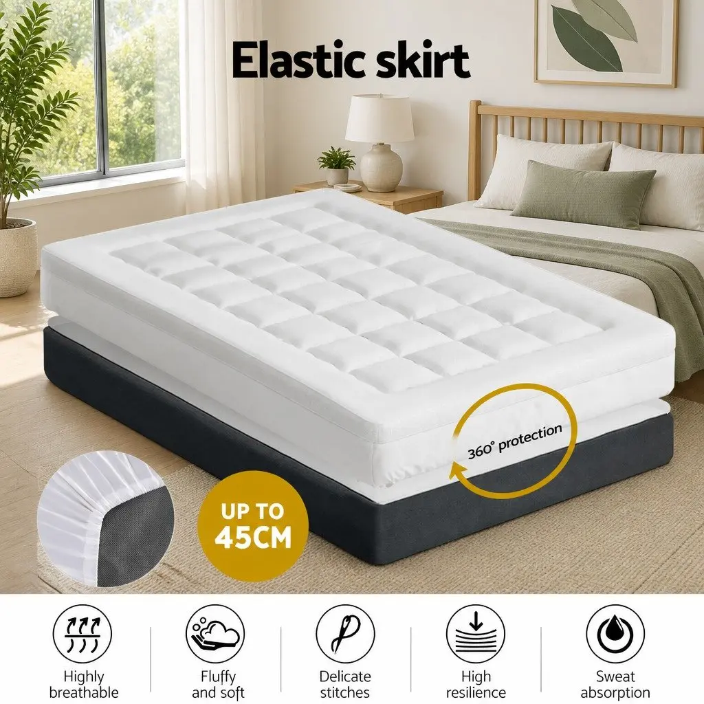 Mattress Topper Microfibre 7.5cm Thick King Single Bamboo Fabric White