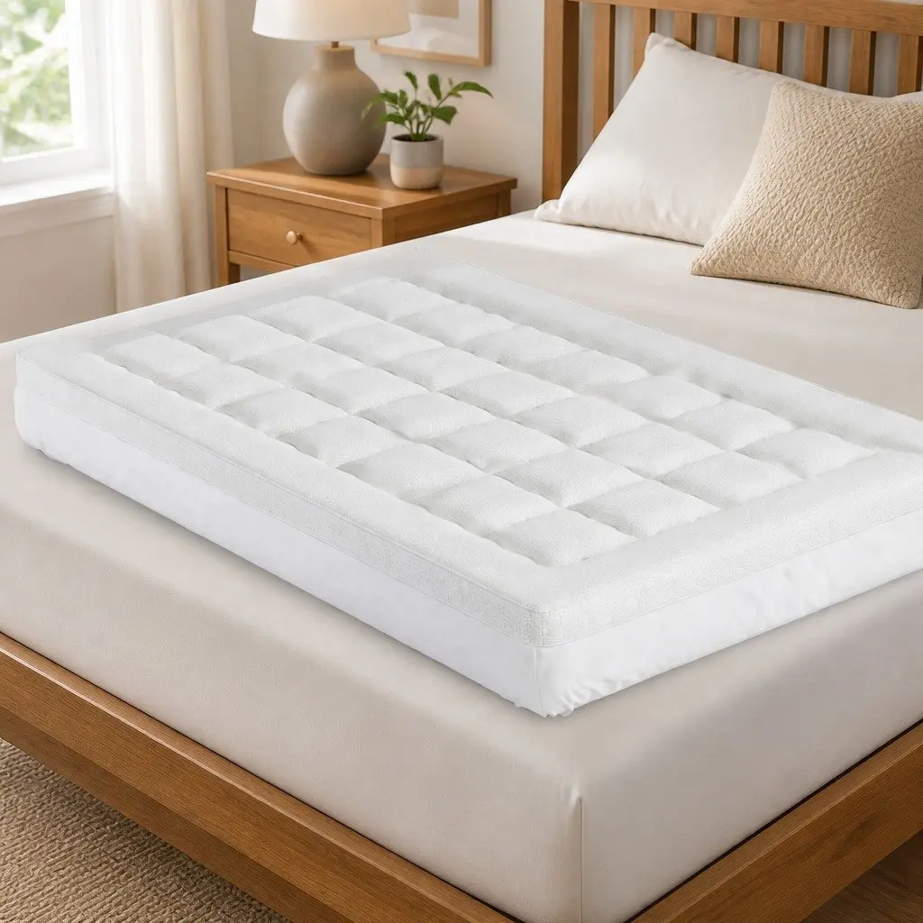 Mattress Topper Microfibre 7.5cm Thick King Single Bamboo Fabric White