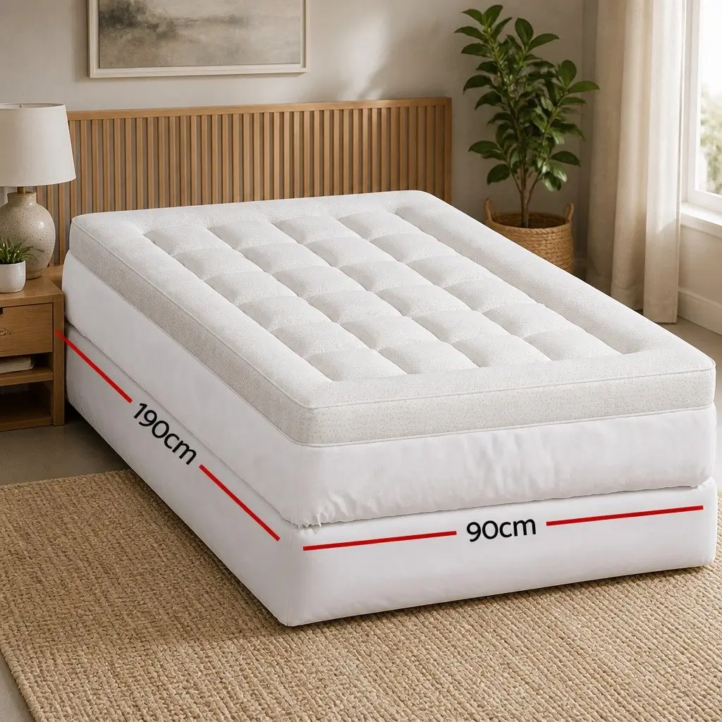 Pillowtop Mattress Topper 7.5cm Single Bed Pad Bamboo Cover Deep Pocket White