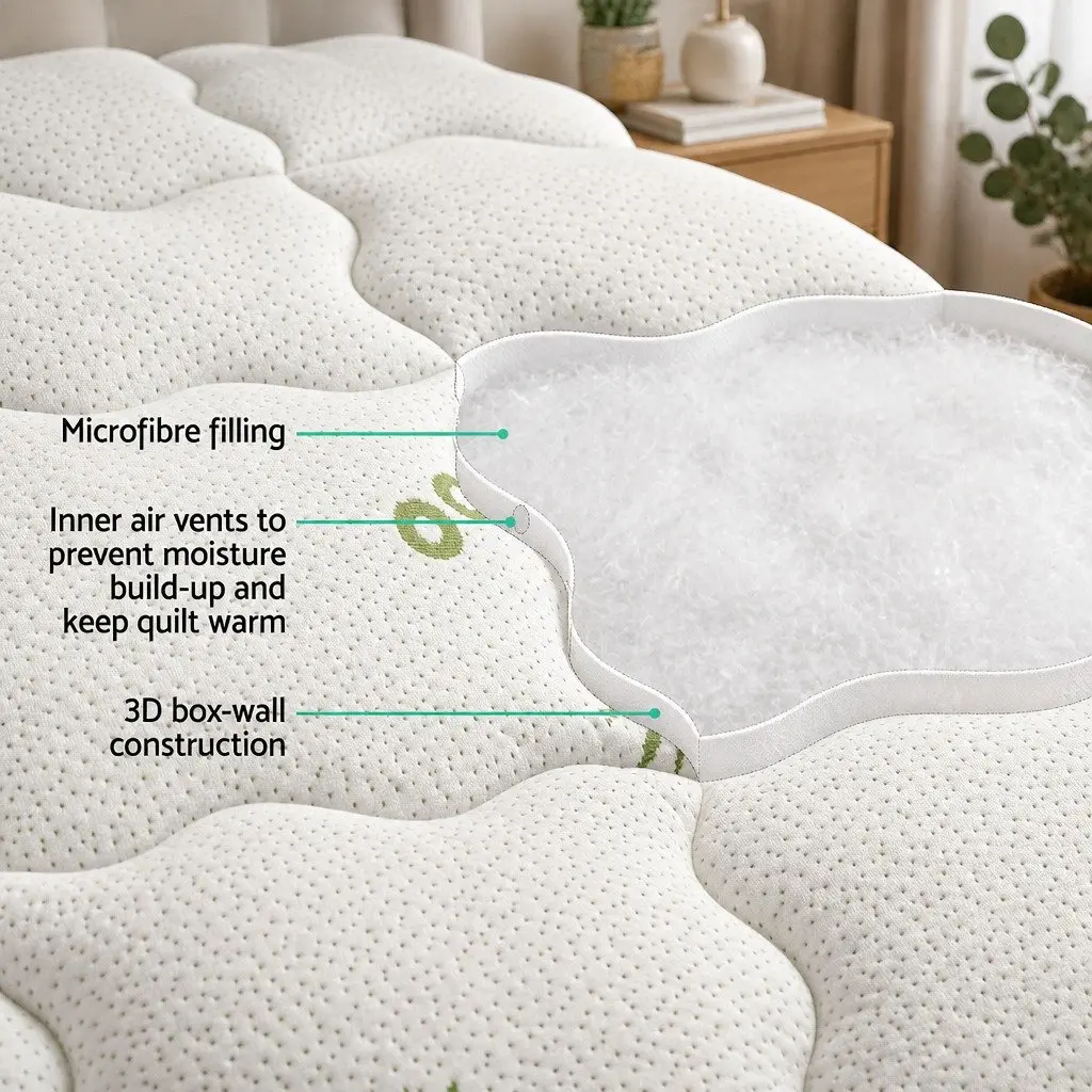 Pillowtop Mattress Topper 7.5cm Single Bed Pad Bamboo Cover Deep Pocket White