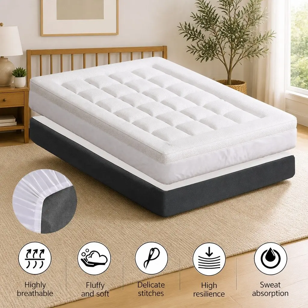 Pillowtop Mattress Topper 7.5cm Single Bed Pad Bamboo Cover Deep Pocket White