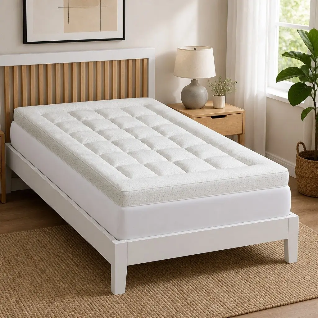 Pillowtop Mattress Topper 7.5cm Single Bed Pad Bamboo Cover Deep Pocket White