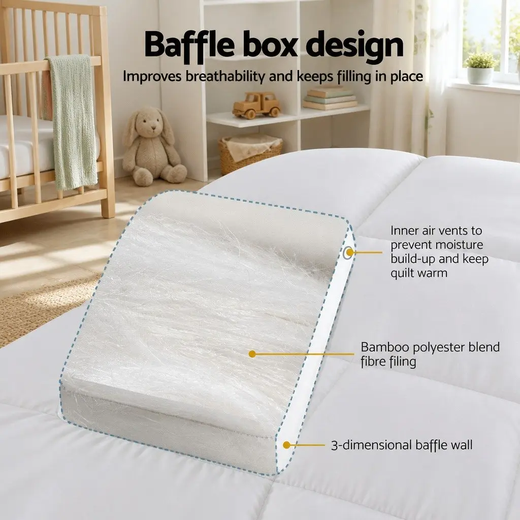 Baby Cot Mattress Topper Bamboo Fibre 4.5cm White