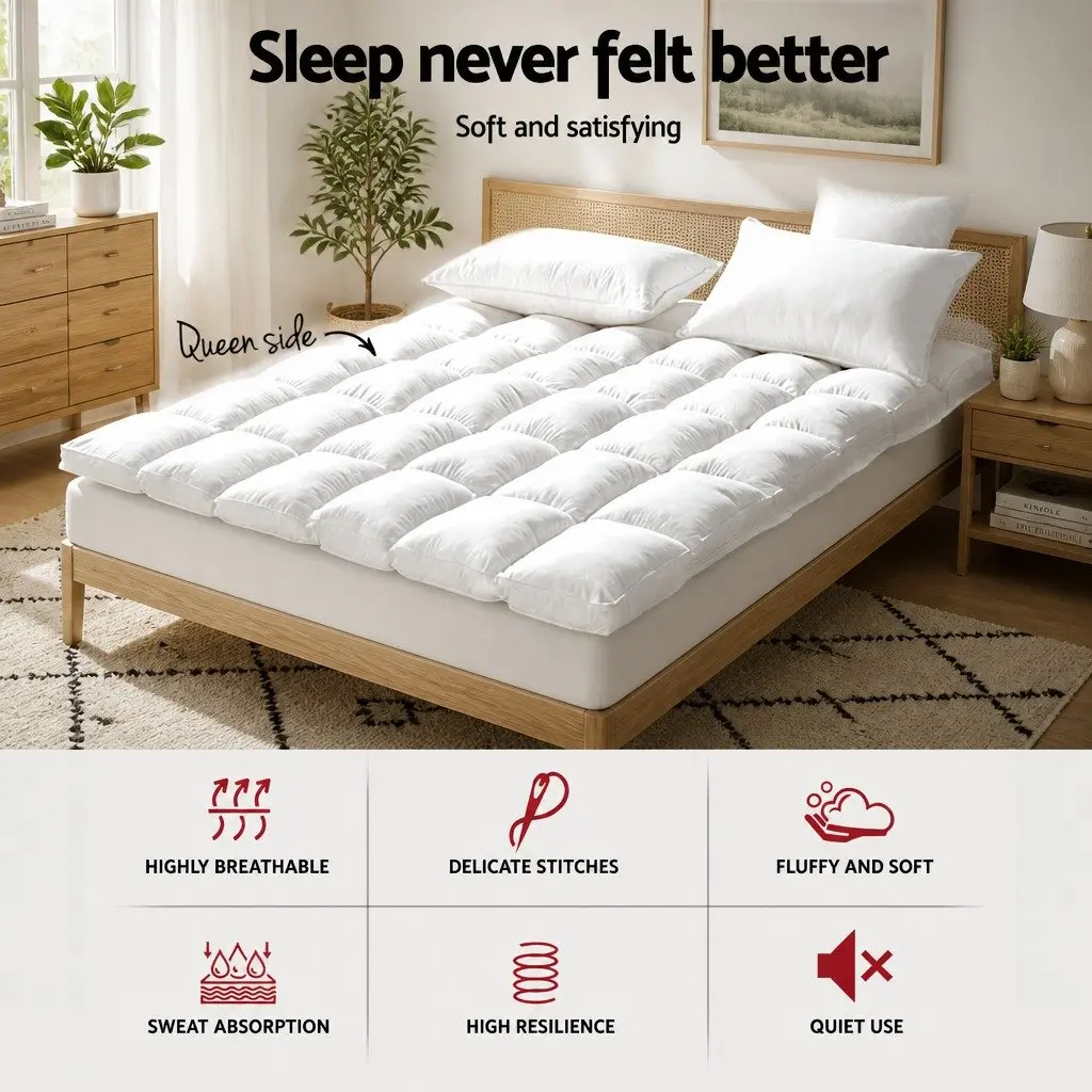 5cm Bamboo Pillowtop Queen Mattress Topper for Comfort