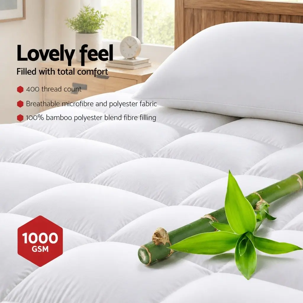 5cm Bamboo Pillowtop Queen Mattress Topper for Comfort