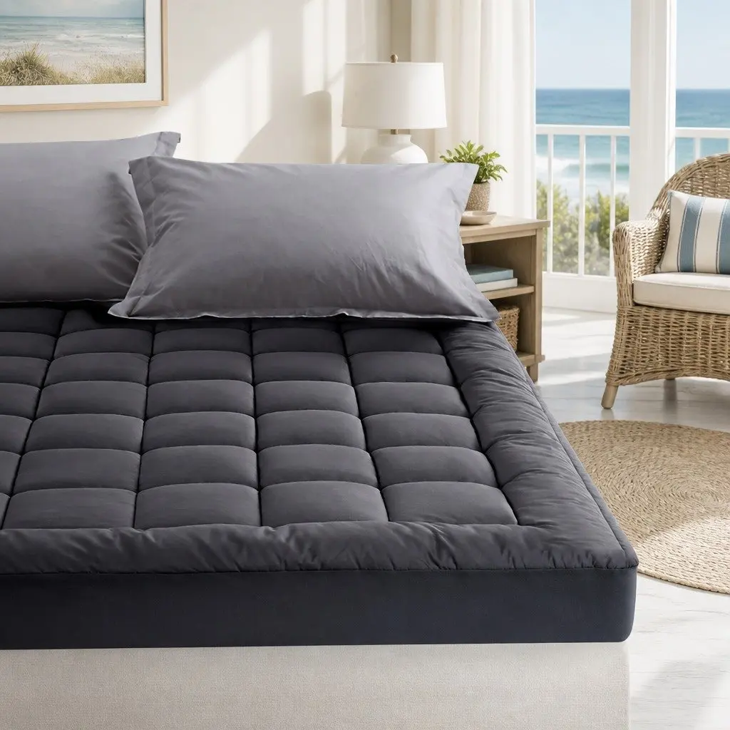 Mattress Topper 5cm Thick Grey Bamboo Charcoal Microfibre with Deep Pocket King Single