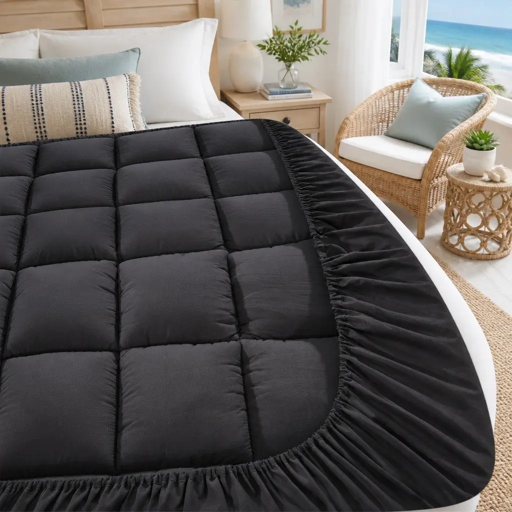 Mattress Topper 5cm Thick Grey Bamboo Charcoal Microfibre with Deep Pocket King Single