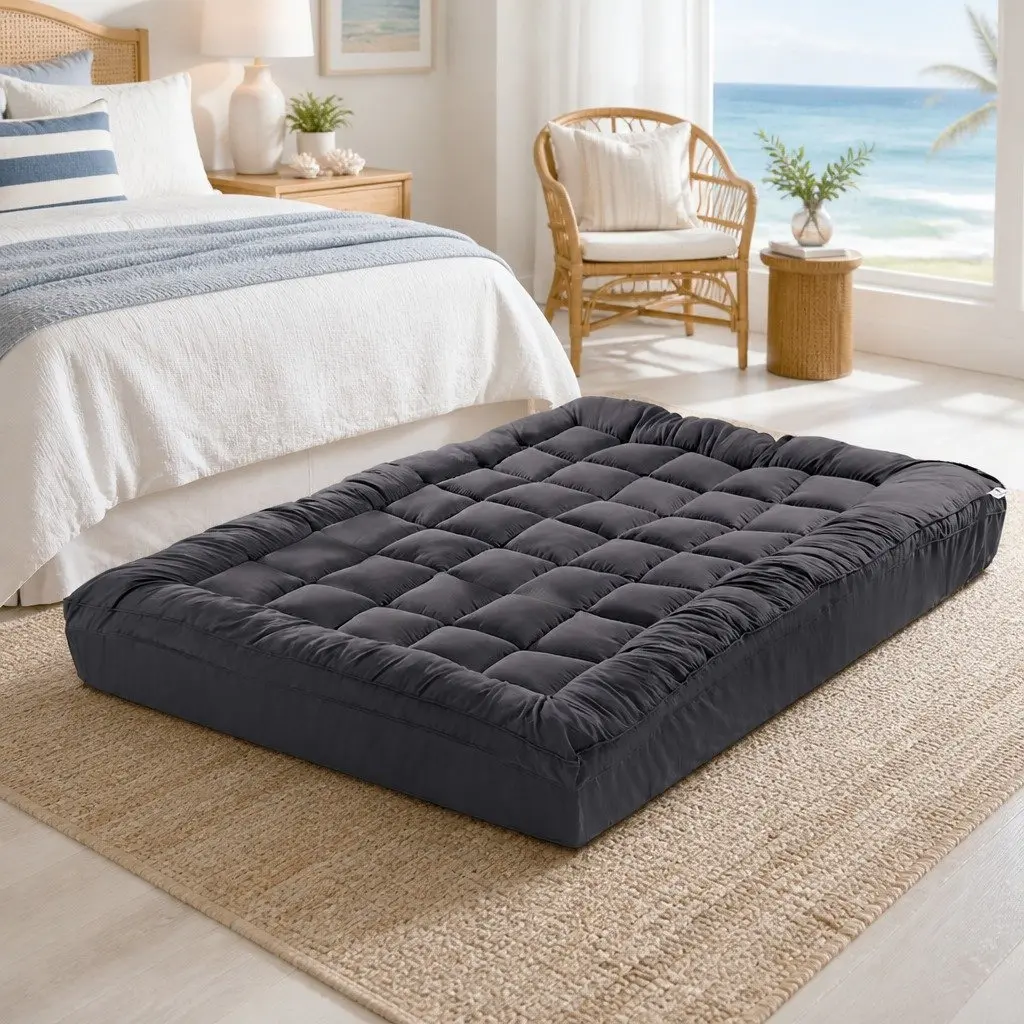 Mattress Topper 5cm Thick Grey Bamboo Charcoal Microfibre with Deep Pocket King Single