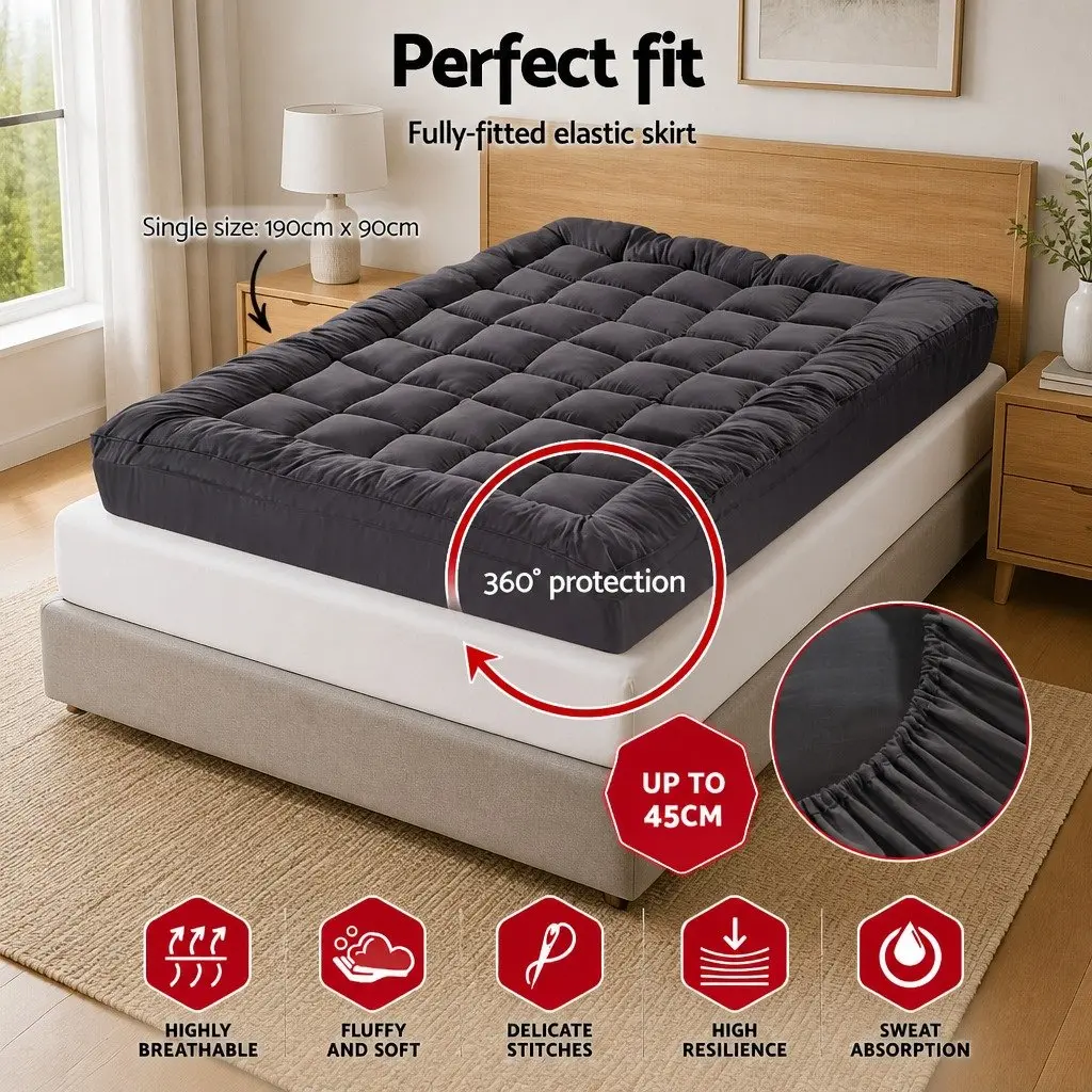 Mattress Topper Bamboo Charcoal Microfibre 5cm Thick Grey 190x90cm