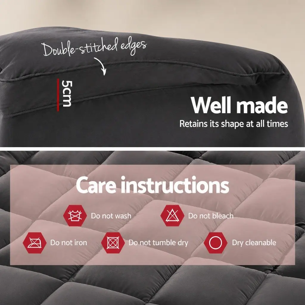 Mattress Topper Bamboo Charcoal Microfibre 5cm Thick Grey 190x90cm