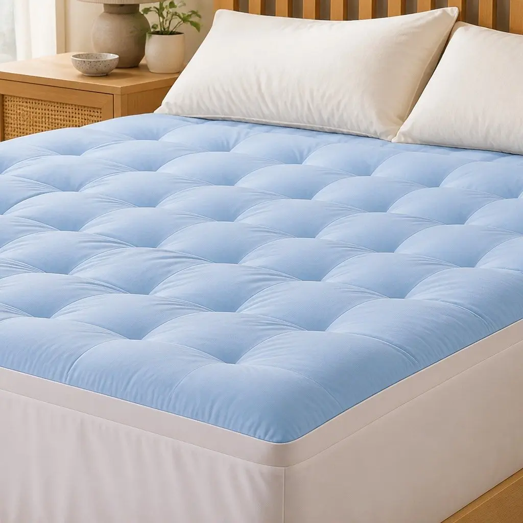 Mattress Topper 5cm Pillowtop Reversible Cooling Coral Fleece King Size Blue White