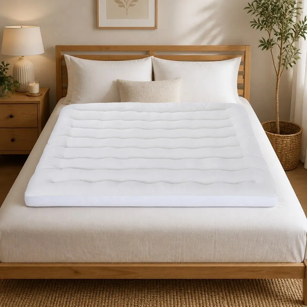 Mattress Topper 5cm Pillowtop Reversible Cooling Coral Fleece King Size Blue White