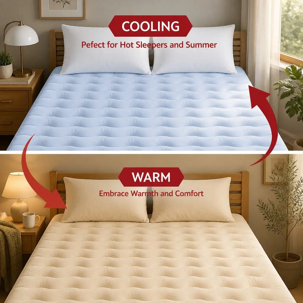 Mattress Topper 5cm Pillowtop Reversible Cooling Coral Fleece King Size Blue White