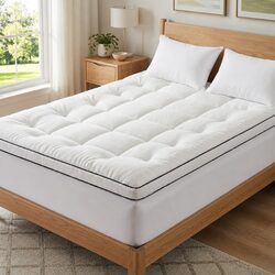 Double Mattress Topper 5cm Pillowtop Coral Fleece Hollow Fiber Support Baffle