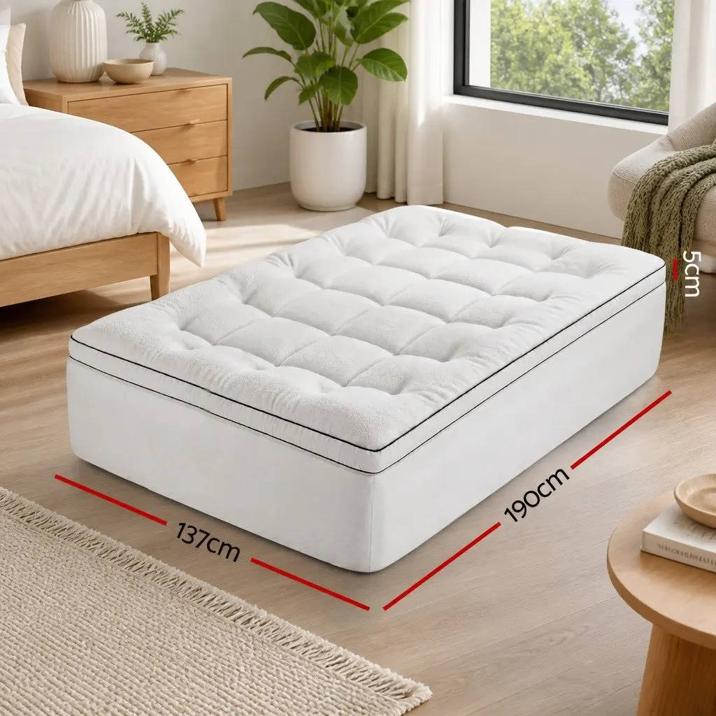 Double Mattress Topper Coral Fleece 5cm White