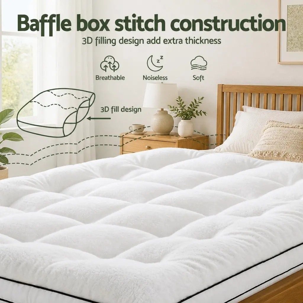 Double Mattress Topper Coral Fleece 5cm White