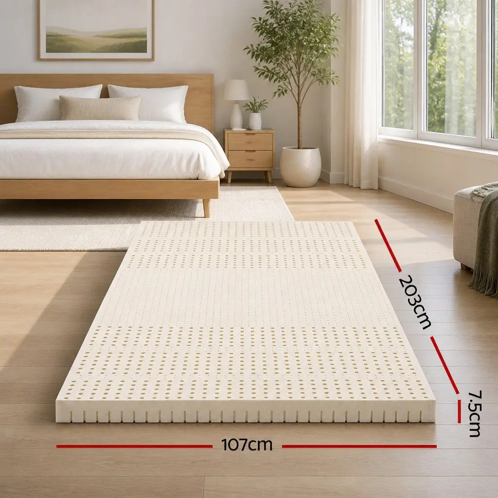 Latex Mattress Topper 7.5cm Thick King Single White