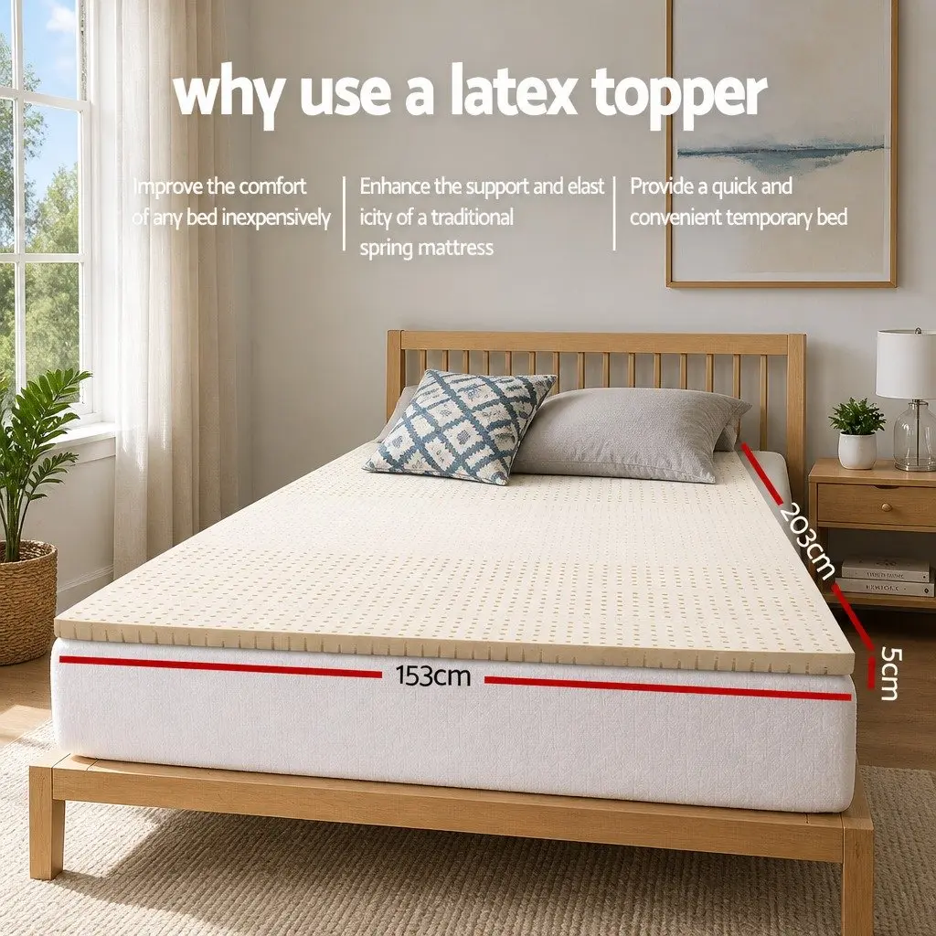 Queen Latex Mattress Topper Natural Latex 5cm Thick Beige
