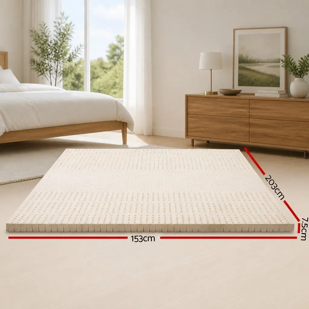Latex Mattress Topper Natural 7.5cm Queen 7-Zone Cooling Breathable