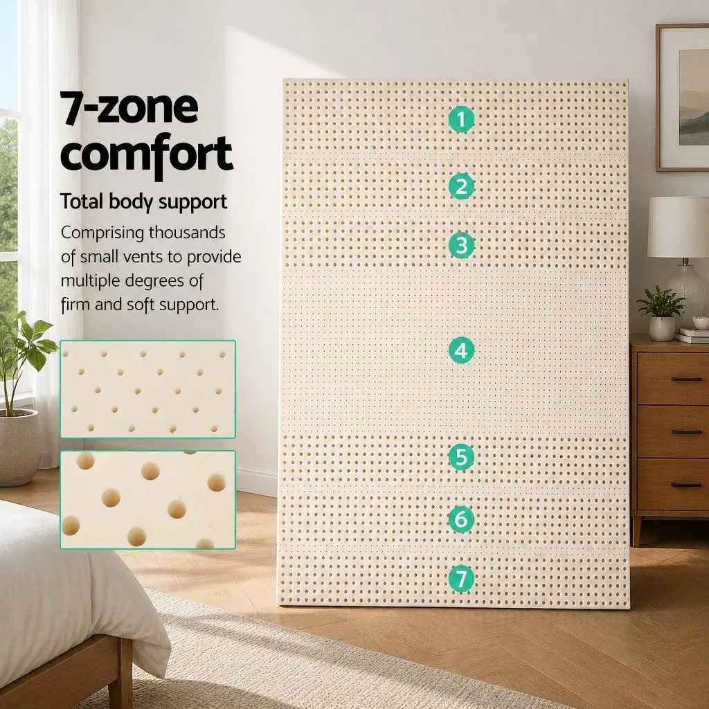 Latex Mattress Topper Natural 7.5cm Queen 7-Zone Cooling Breathable