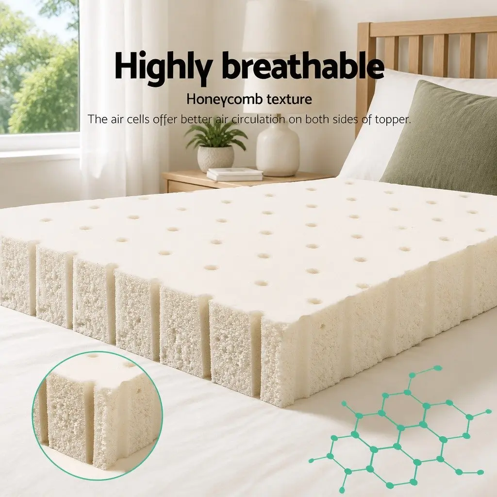 Latex Mattress Topper Natural 7.5cm Queen 7-Zone Cooling Breathable