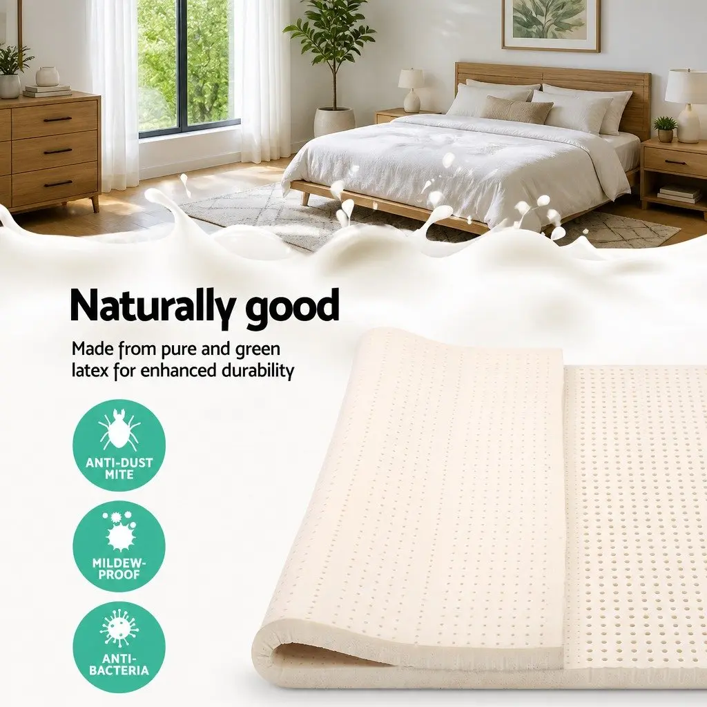 Latex Mattress Topper Natural 7.5cm Queen 7-Zone Cooling Breathable