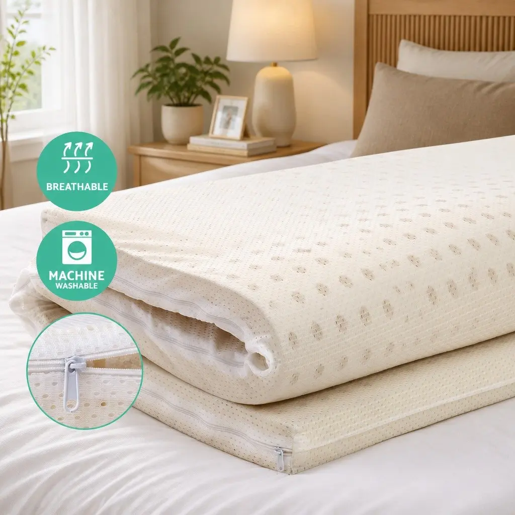 Latex Mattress Topper Natural 7.5cm Queen 7-Zone Cooling Breathable