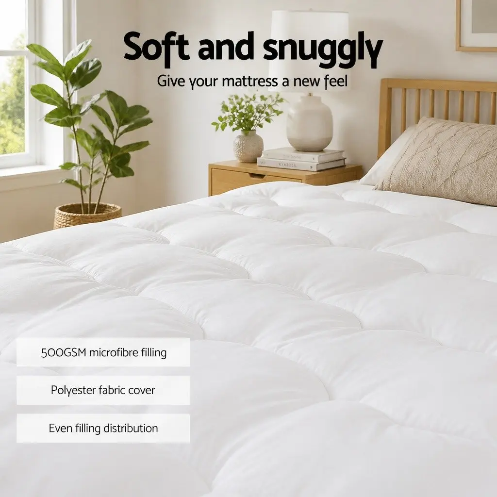 Queen Mattress Topper 5cm Pillowtop Microfibre Pad Breathable Machine Washable