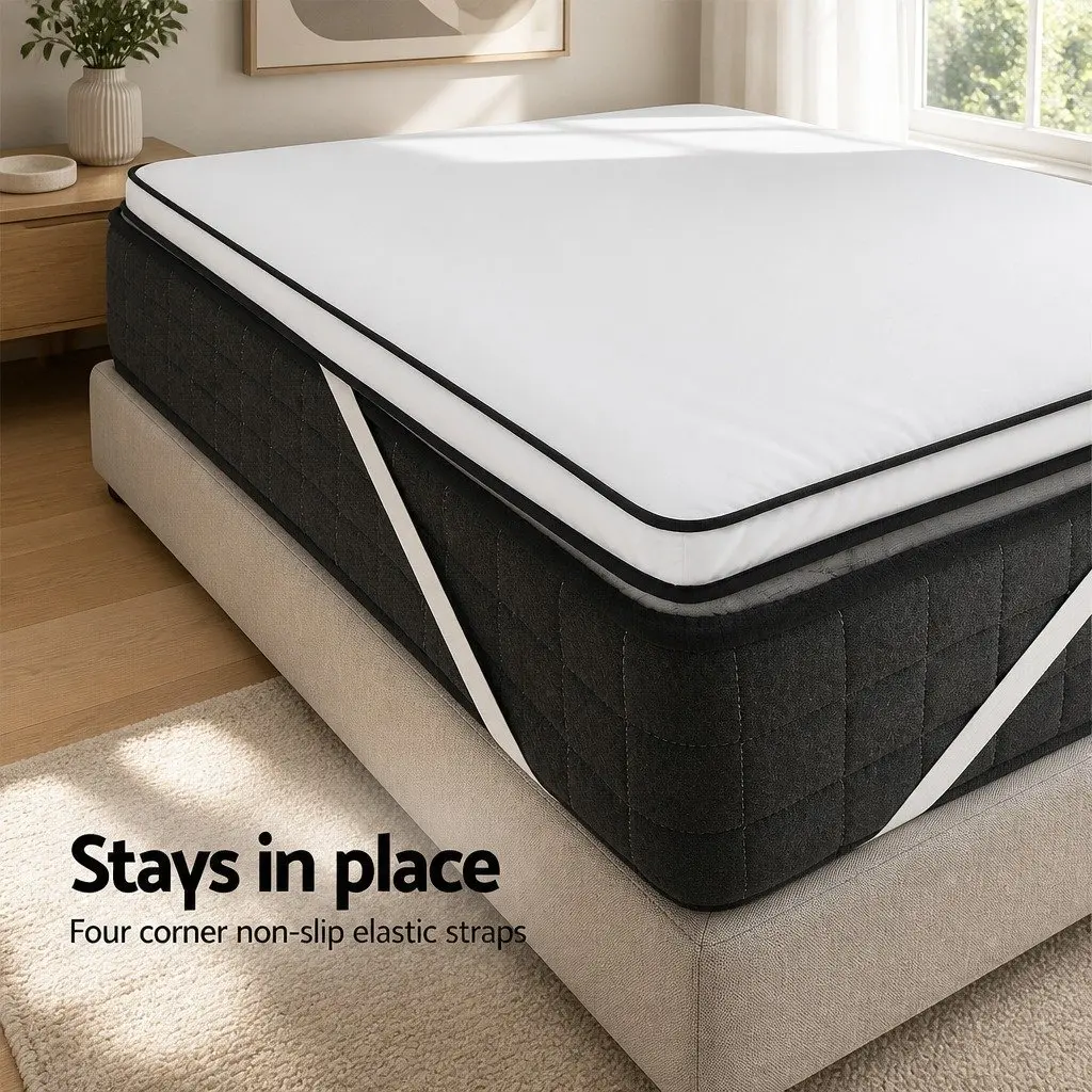 Queen Mattress Topper 5cm Pillowtop Microfibre Pad Breathable Machine Washable