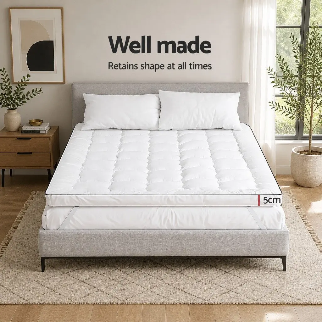 Queen Mattress Topper 5cm Pillowtop Microfibre Pad Breathable Machine Washable