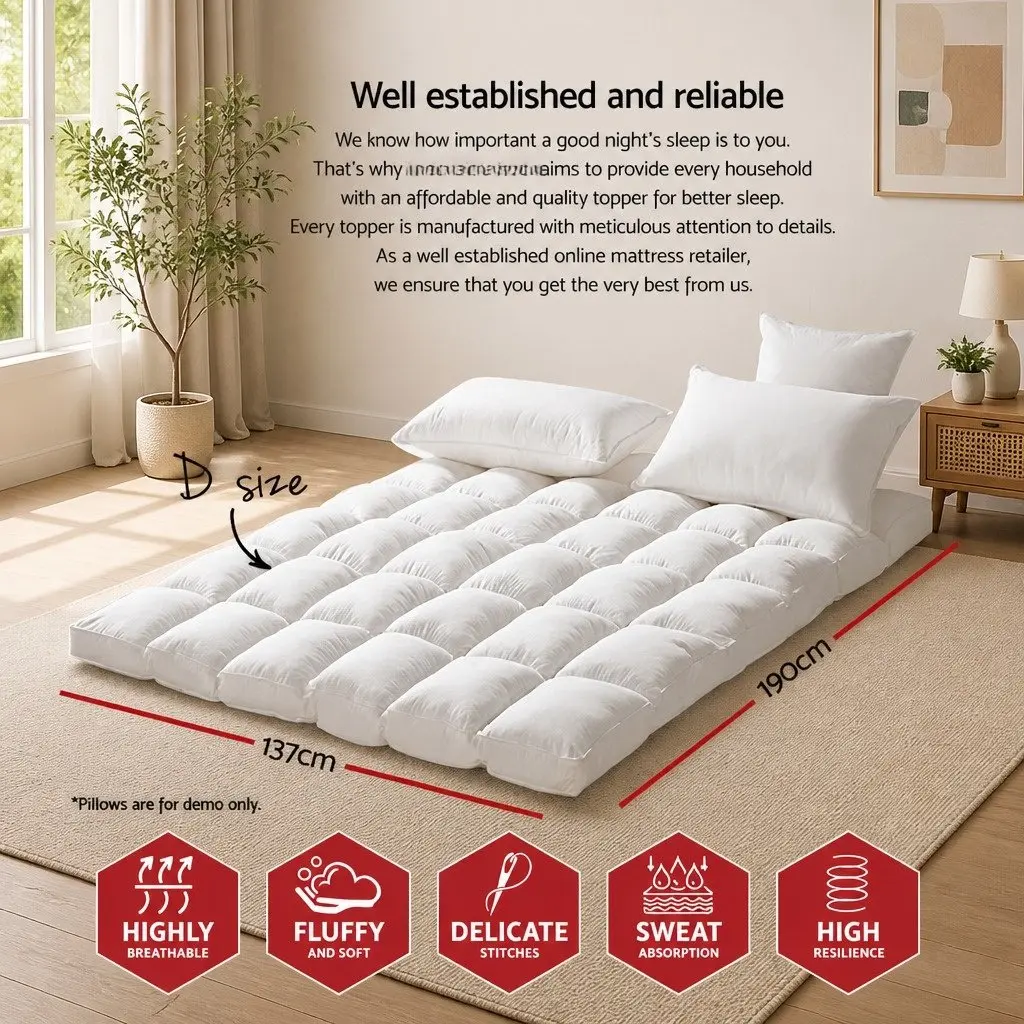 Pillowtop Mattress Topper Microfibre 5cm Thick Double White
