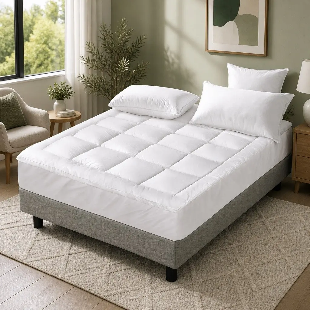 Pillowtop Mattress Topper Microfibre 5cm Thick Double White