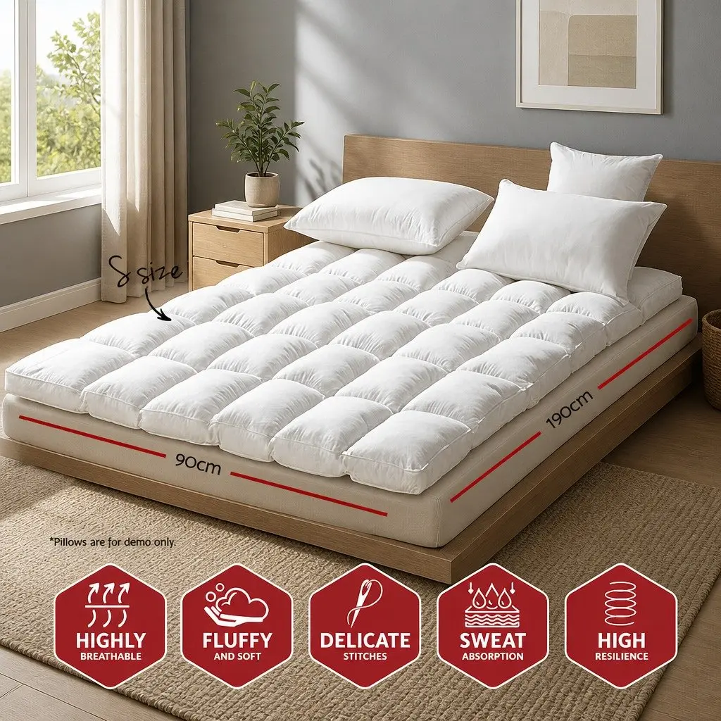 Mattress Topper Microfibre 5cm Thick Single Bed White