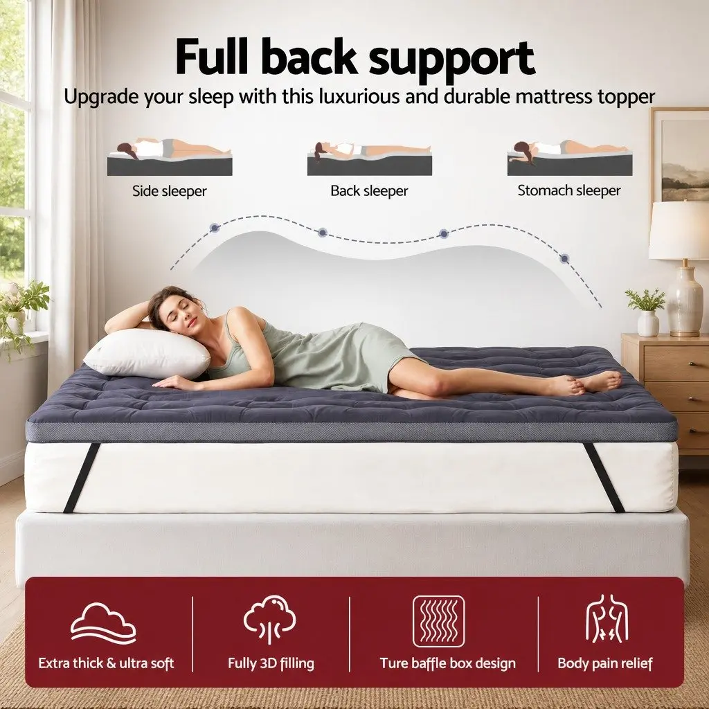 Mattress Topper Bamboo Polyester 5cm Charcoal Grey Queen